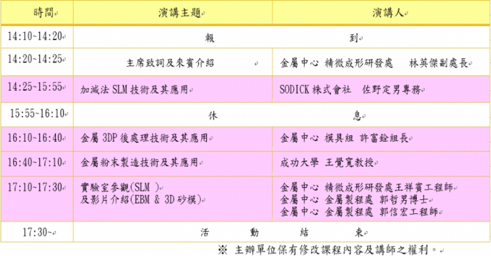 加減法SLM金屬3DP應用技術研討會